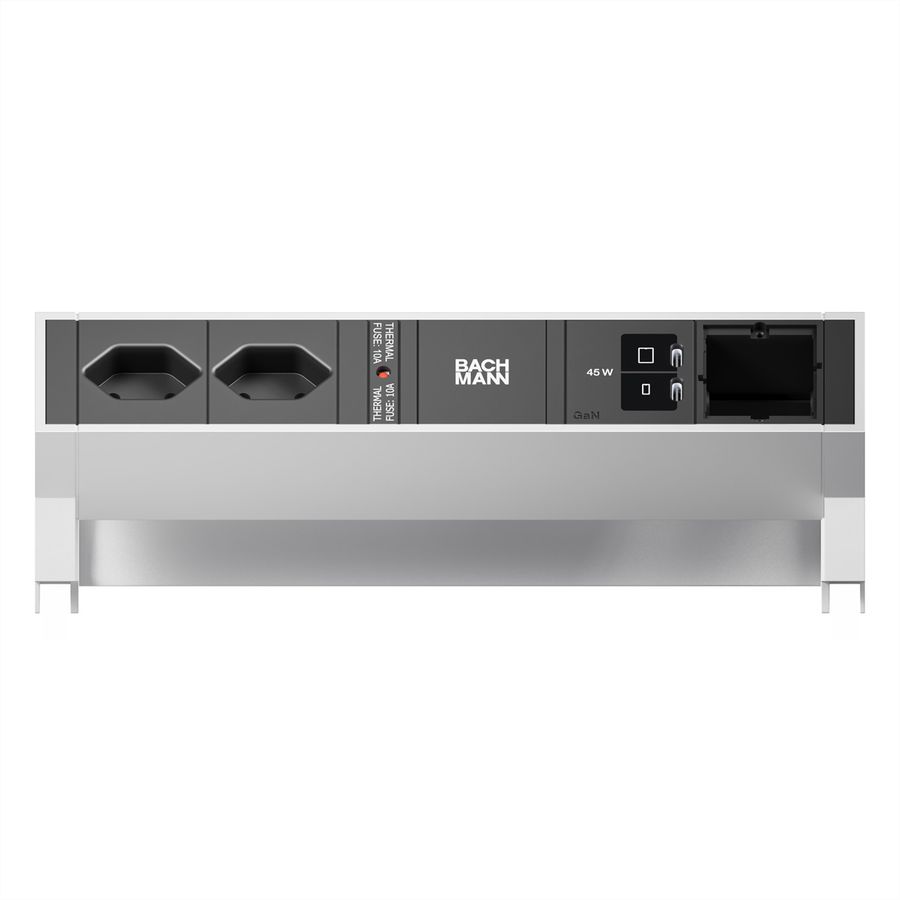 BACHMANN DESK2 2xCH 90° 1xUSB C/C 45W, 1xCM L=0,2m INOX