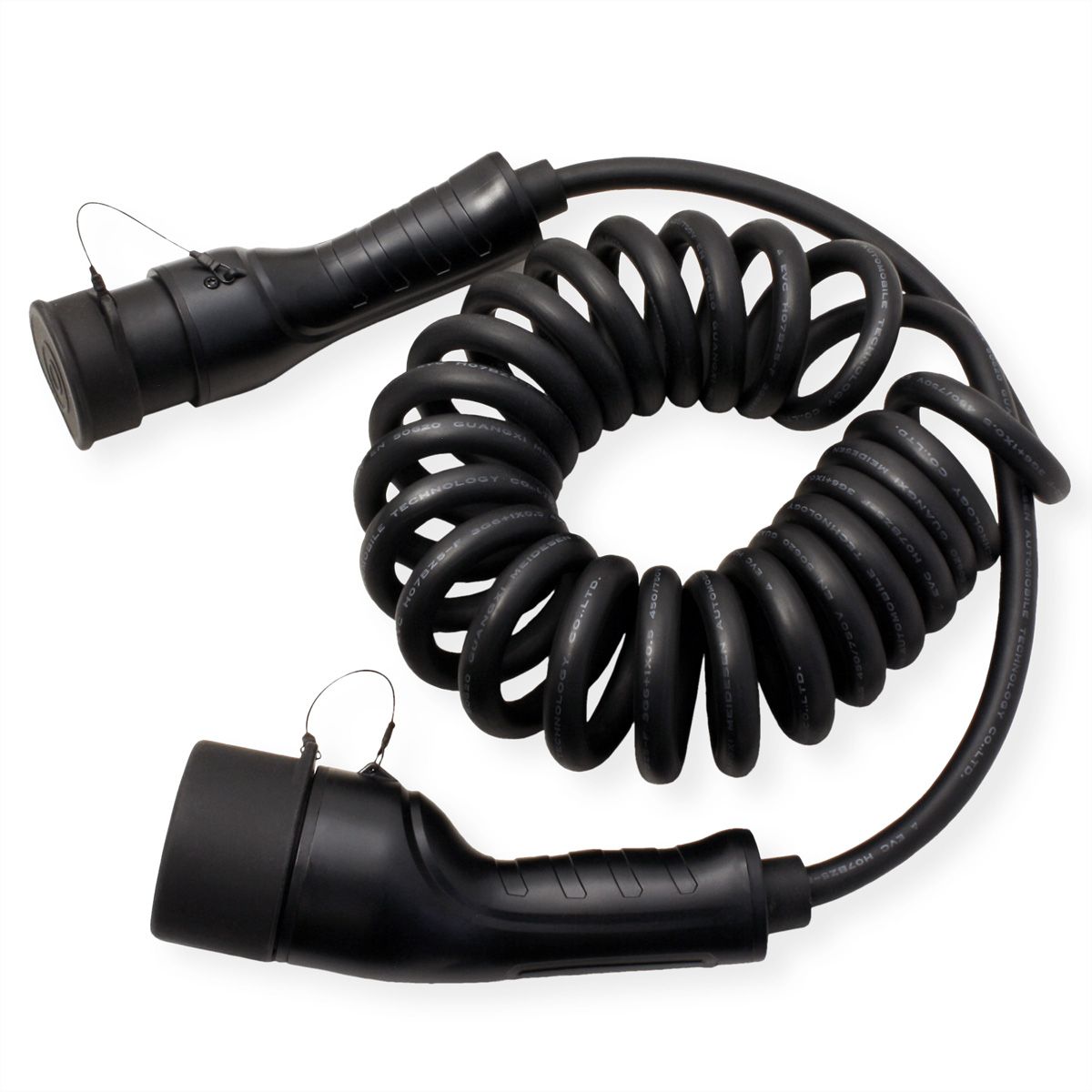 ROLINE E-Auto Spiral-Ladekabel Typ2, 1-phasig, 250VAC (1P+N+E), 32 A, 7,4 kW, max. 3m