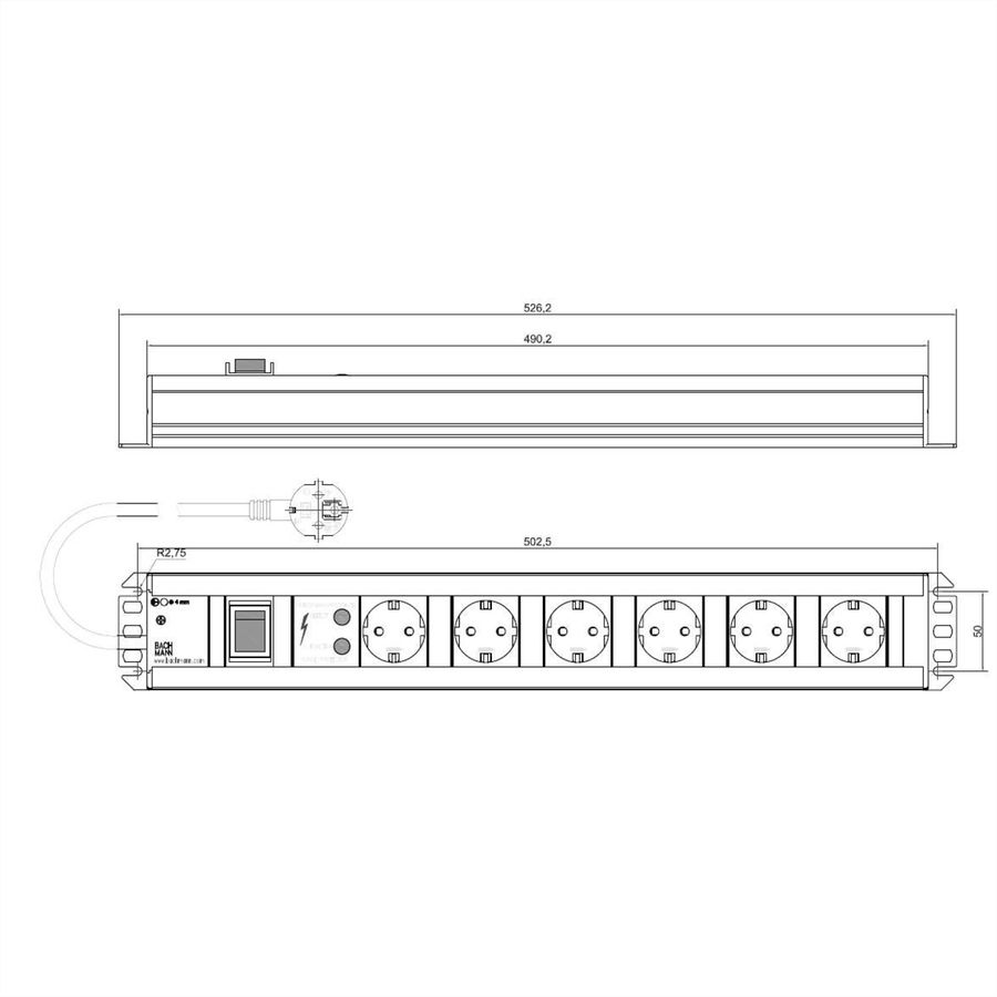 BACHMANN Handwerkerleiste 6x Schutzkontakt, Überspannungschutz, Schalter