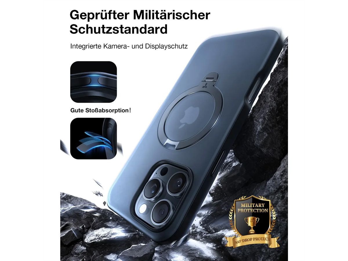 Torras UPRO Ostand Spin Schutzhülle, iPhone 16 Pro, MagSafe, schwarz