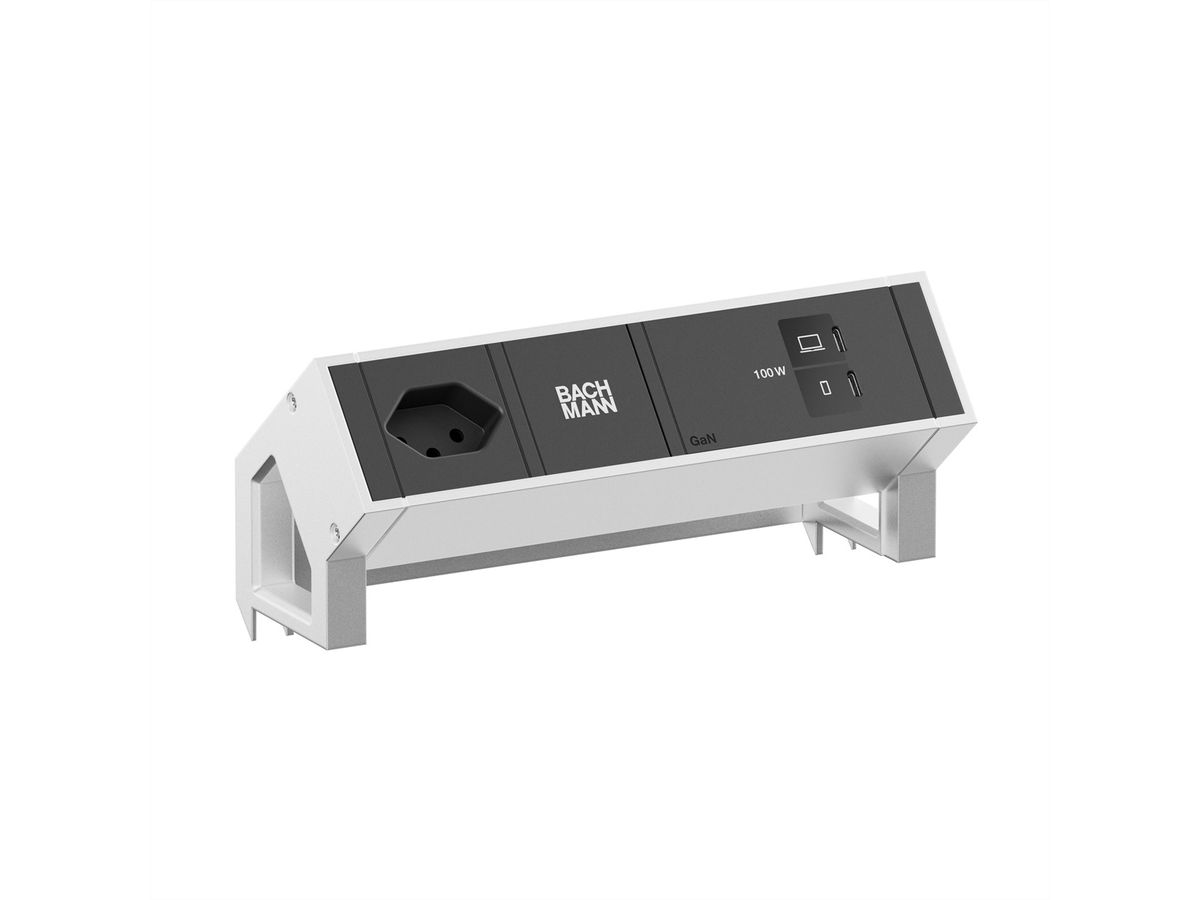 BACHMANN DESK2 1xCH 90° 1xUSB C/C 100W, L=0,2m INOX