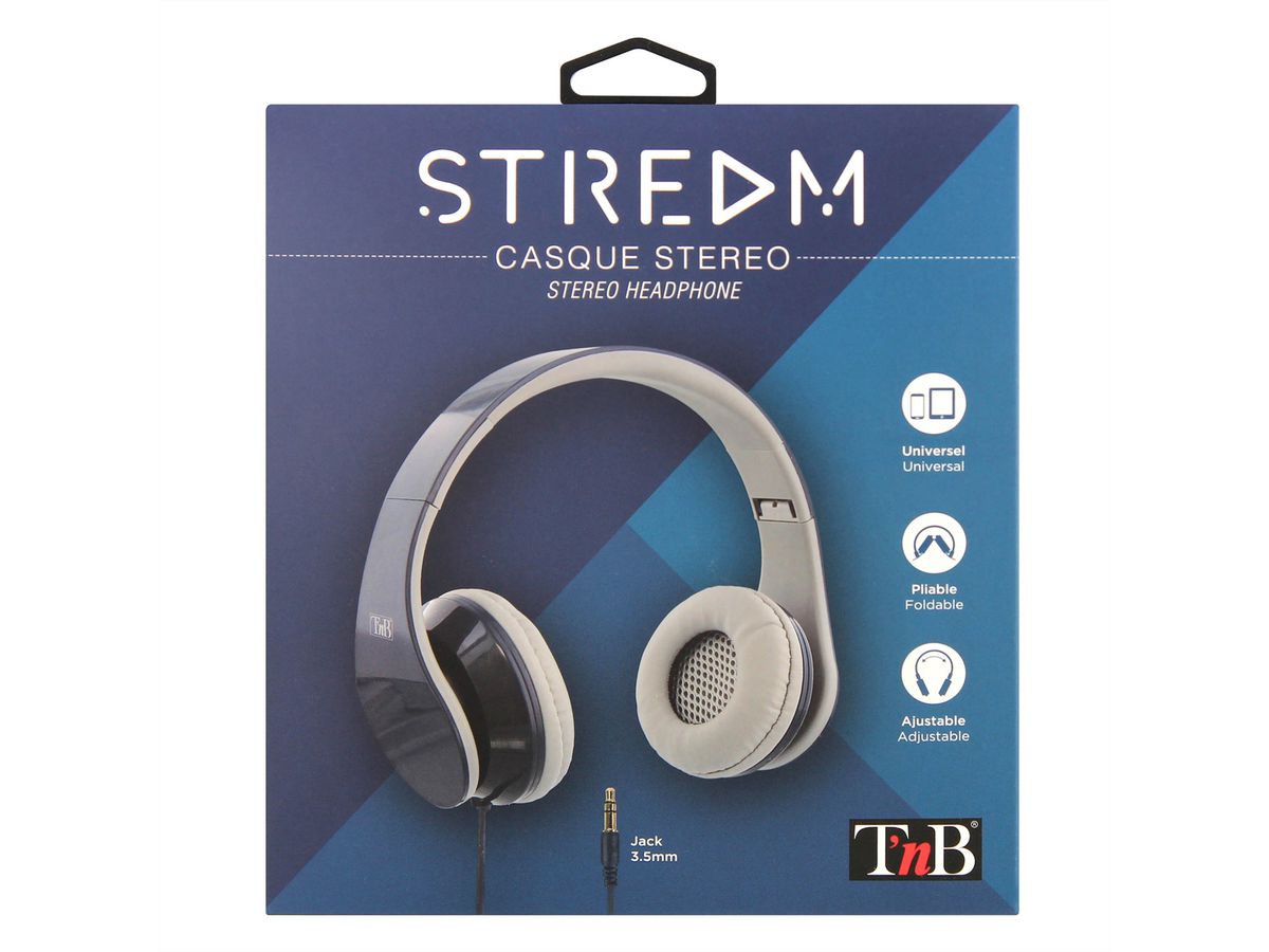 T'nB STREAM Kopfhörer, mit Kabel, blau, faltbar, 20-20000 HZ, 3.5mm Jack