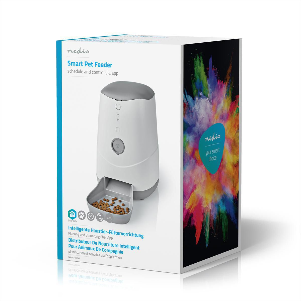 Distributeur de nourriture Nedis SmartLife Wi-Fi 3,7 l pour chiens et chats, Android™ / IOS, Blanc, Gris