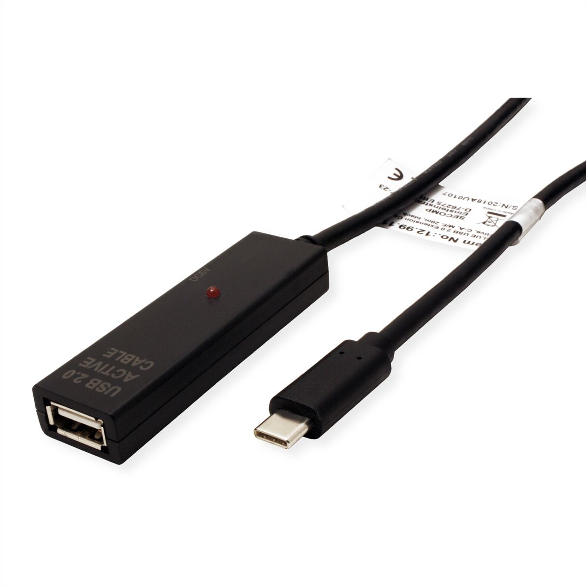 VALUE USB Prolongation active 2.0 avec Repeater, A-C, noir, 20 m