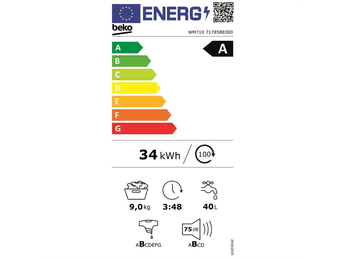 Beko Waschmaschine WM710, 9kg, A-30%, weiss