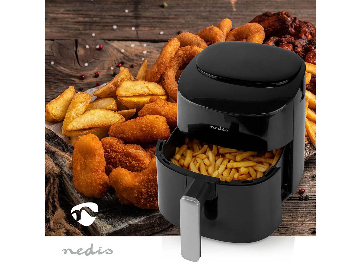 Friteuse à air chaud Nedis XL, 4,2 l, 1300 W, numérique, 8 programmes, , noir