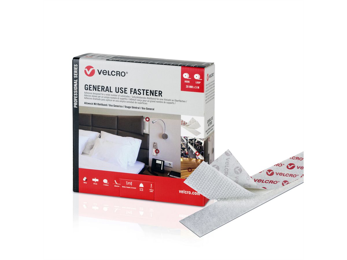 VELCRO® General Use Fastener 5m Hakenband 5m Flauschband, Haken & Flausch 20mm weiß