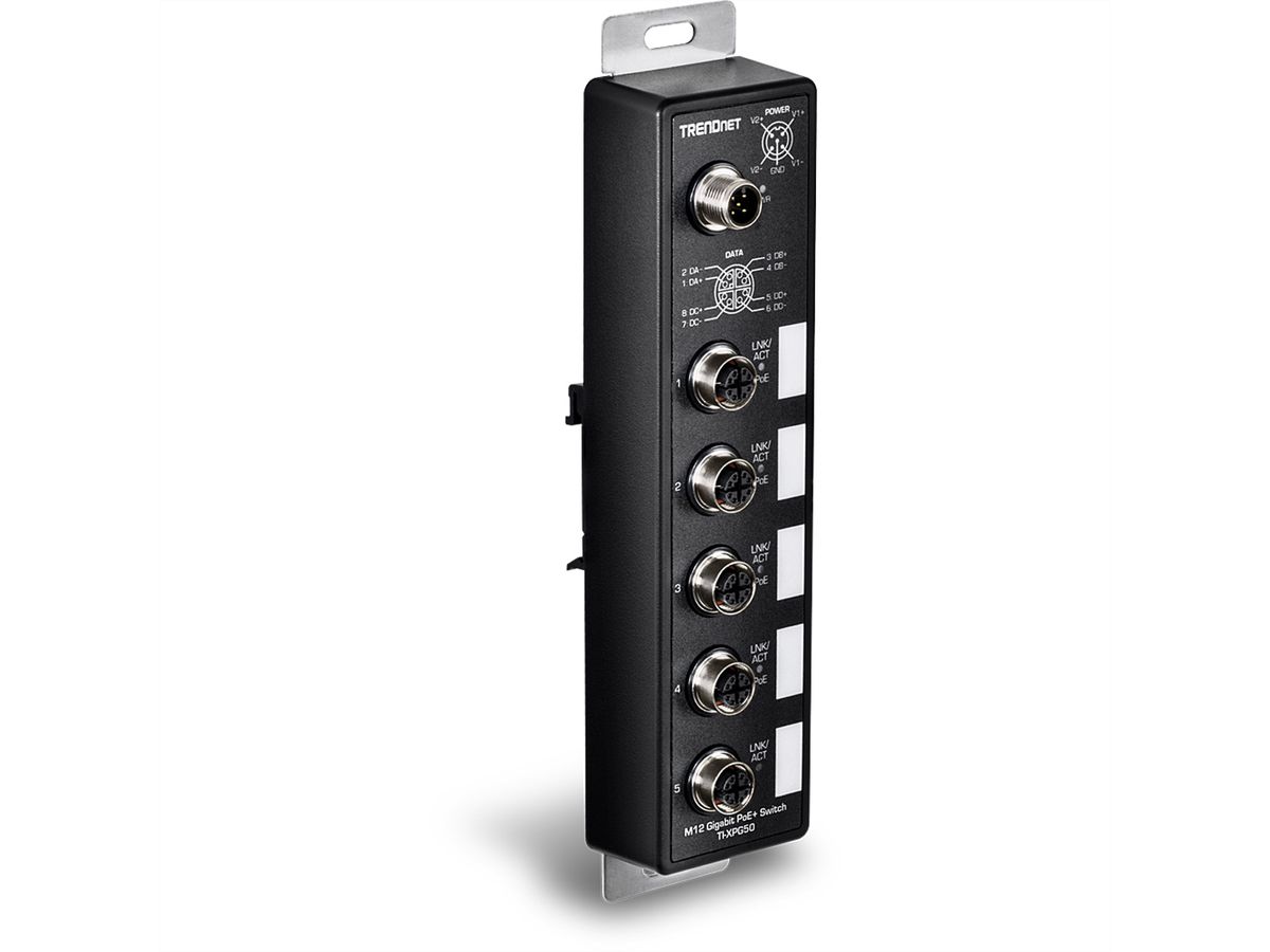 TRENDnet TI-XPG50 Switch ferroviaire industriel, EN50155 M12 Gigabit PoE+ à 5 ports