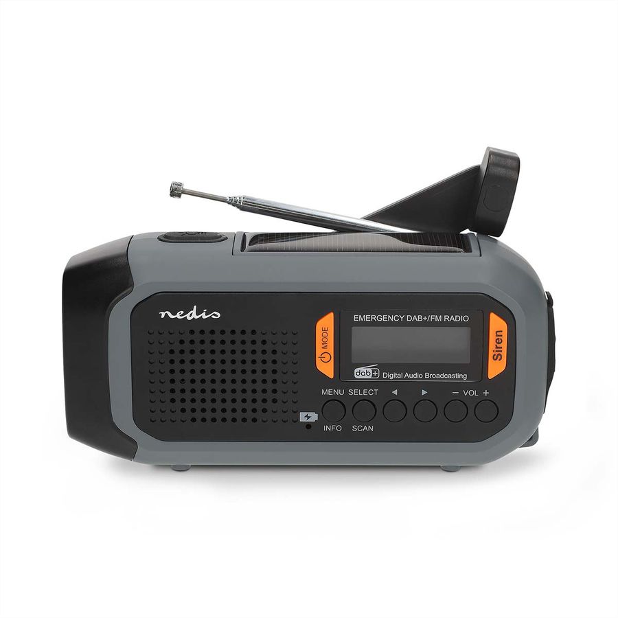Nedis Notfallradio DAB FM mit Handkurbel Solarpanel und Powerbank, Tragbares Notfallradio fuer Notfaelle, Camping und Outdoor Anwendungen