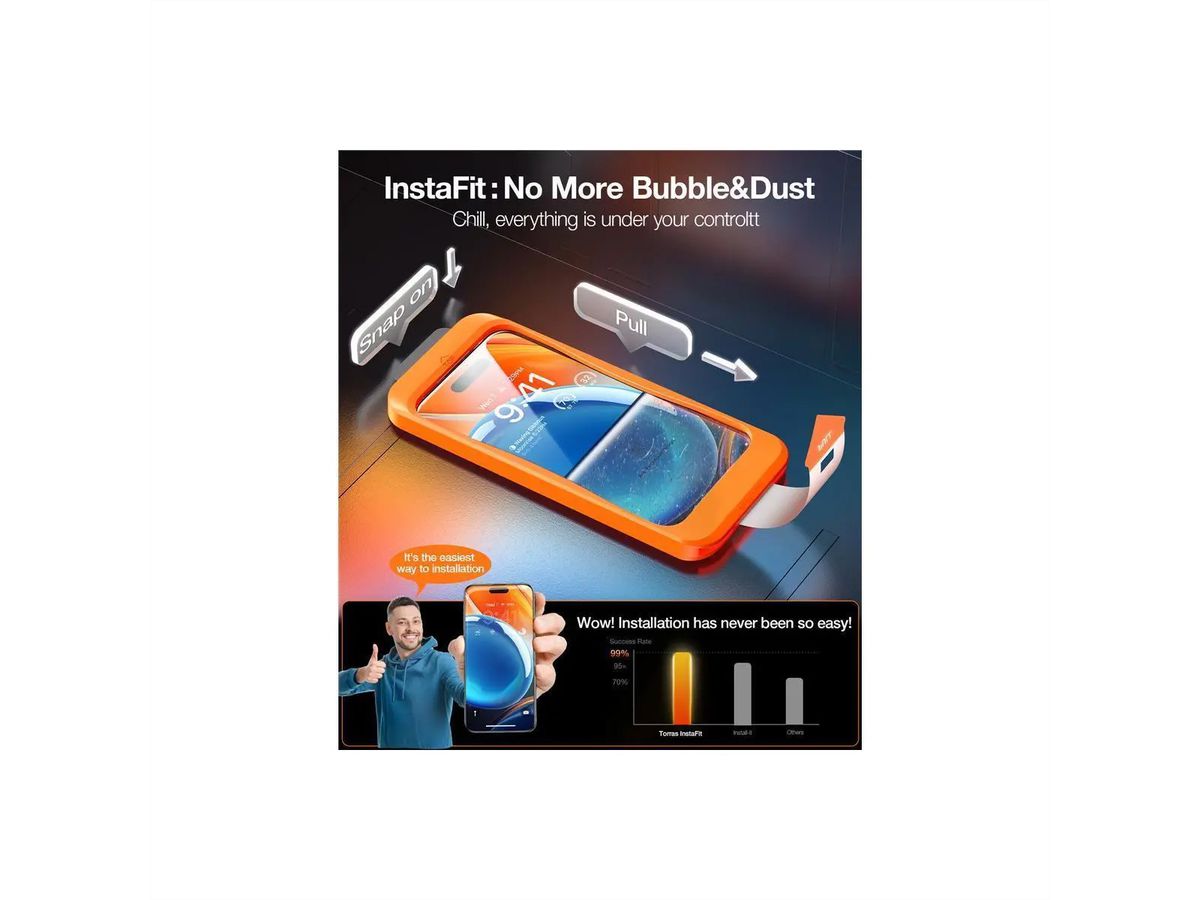 Torras Displayschutz Install Master, iPhone 15 Pro, transparent