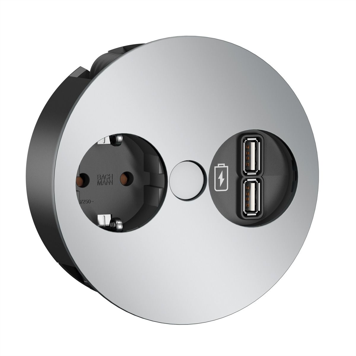 BACHMANN TWIST 1x Schutzkontakt, USB-Charger A/A 15W , GST18-Stecker, chrom, 0,2 m