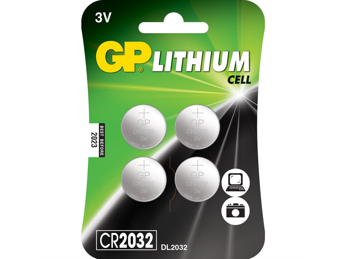 GP Batteries Knopfzelle CR2032, 3V, 4Stk., Lithium