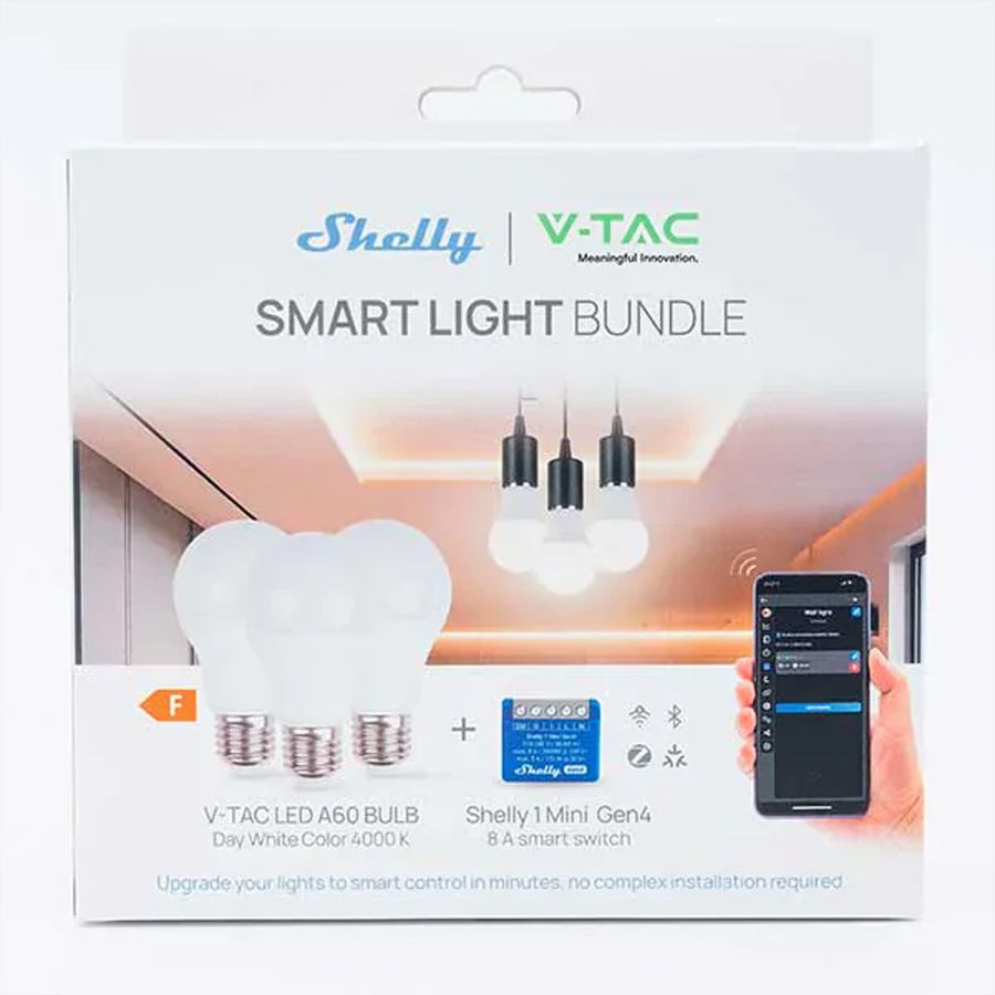 Pack Shelly & Vtac Smart Light, E27 + Shelly 1 Mini Gen4