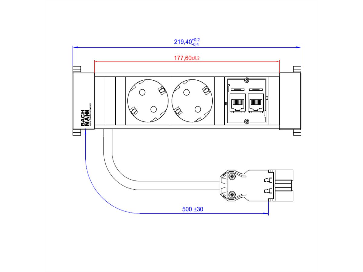 BACHMANN POWER FRAME Small 2x contact de protection 2x CAT6