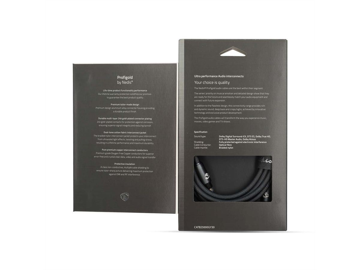 Nedis Optisches Audiokabel, 2x Toslink, ST/ST, grau, 3 m