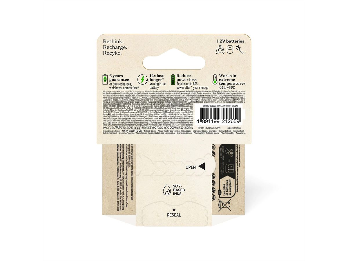 GP Batteries Recyko+, Akku 4xAAA, 850 mAh, 1,2 V