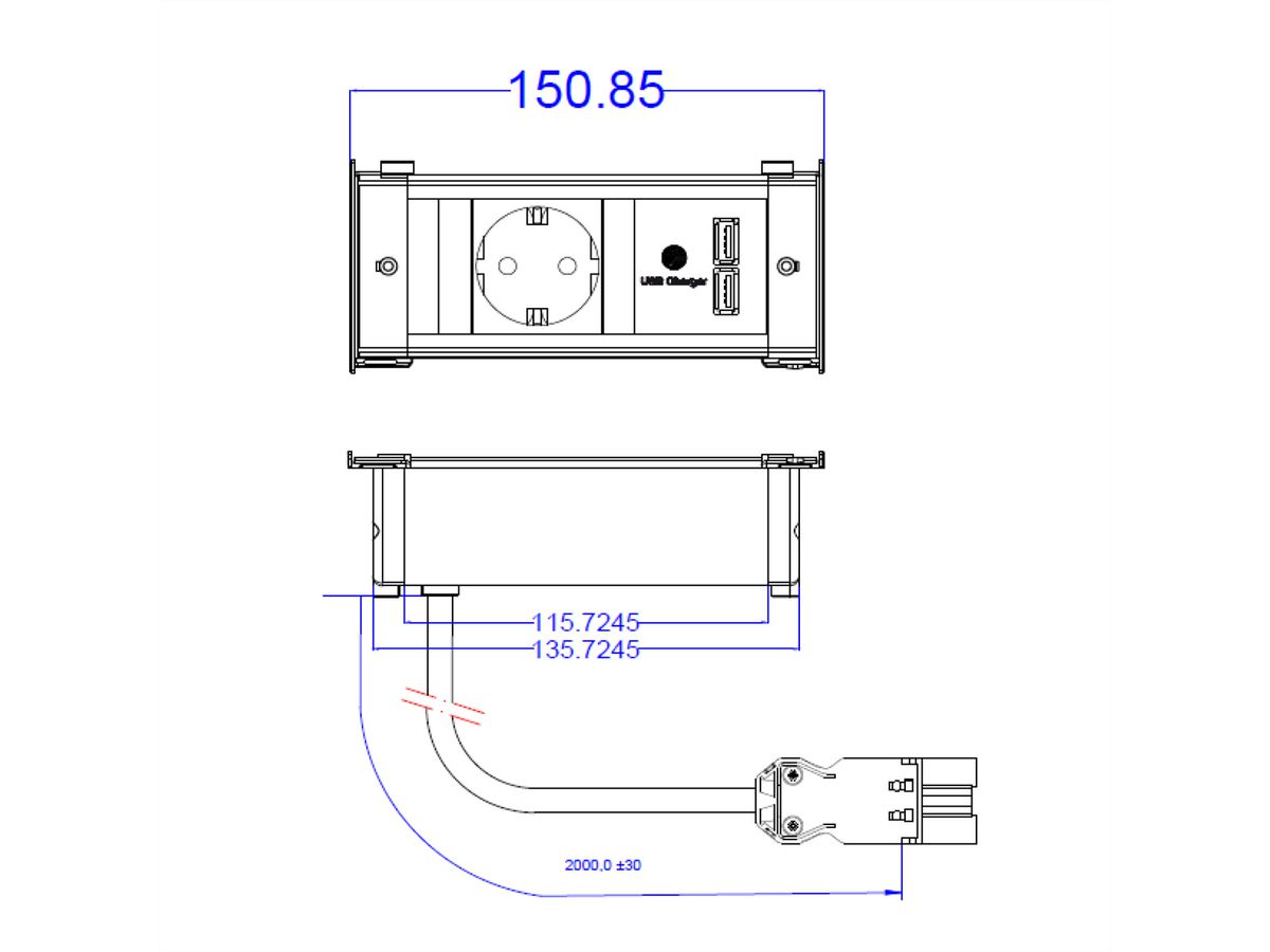 BACHMANN KAPSA X-Small 1x Schutzkontakt 1x USB Charger, Installationsstecker
