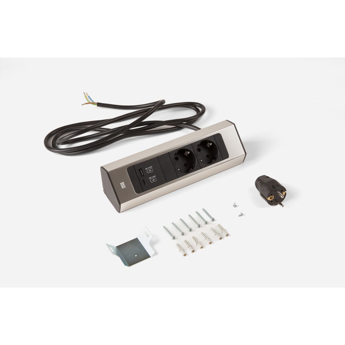 BACHMANN CASIA2 2xCEE7/3 1xUSB A/C 22W 2,0m AEH Edelstahl-Optik