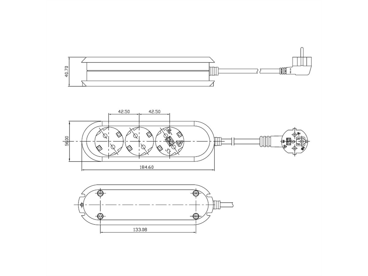 BACHMANN SMART Steckdosenleiste 3x CEE7/3, rot, 3m CEE7/7