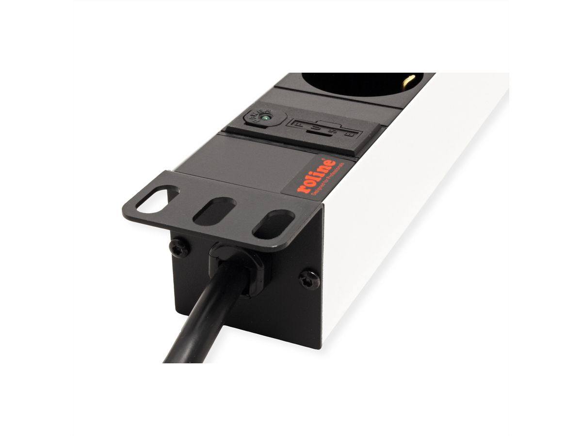 ROLINE 19-Zoll-Steckdosenleiste 8fach + C14-Stecker, silberfarben, 2 m