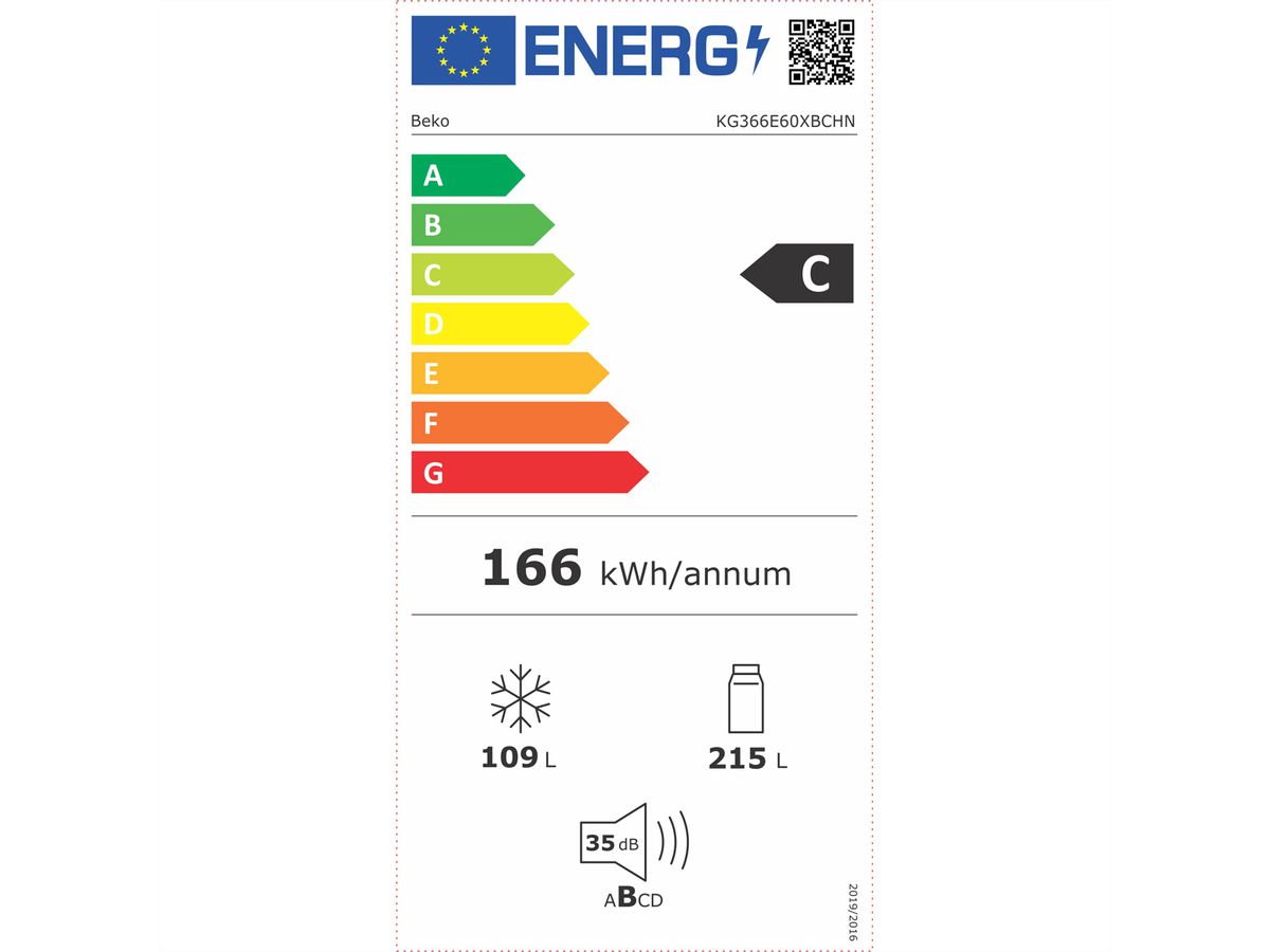 Beko Combinaison réfrigérateur-congé-, lateur, KG366E60XBCHN, 324l, No Frost