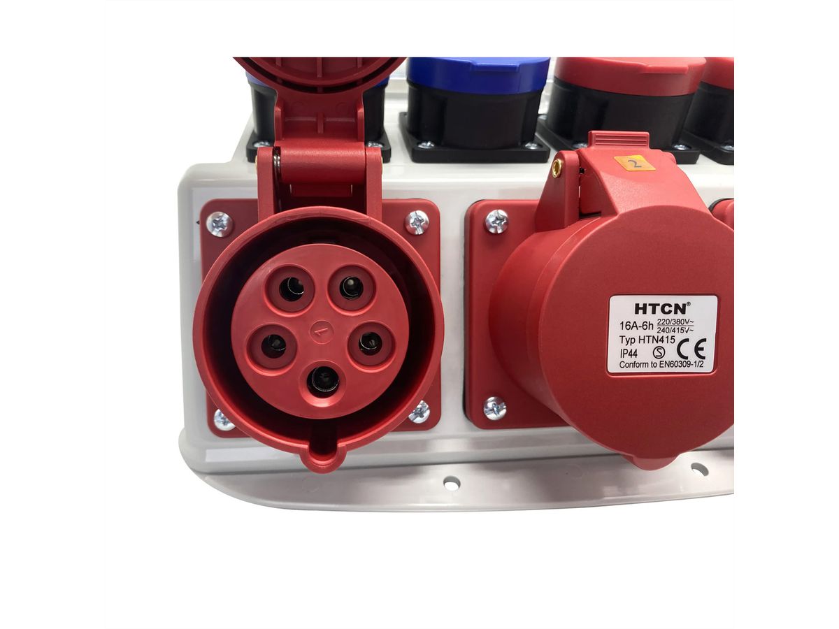 Stromverteiler 16A IP44/IP55 + FI Input, 1x CEE16/5 Output: 2xCEE16/5 2xT23 2xT25, grau