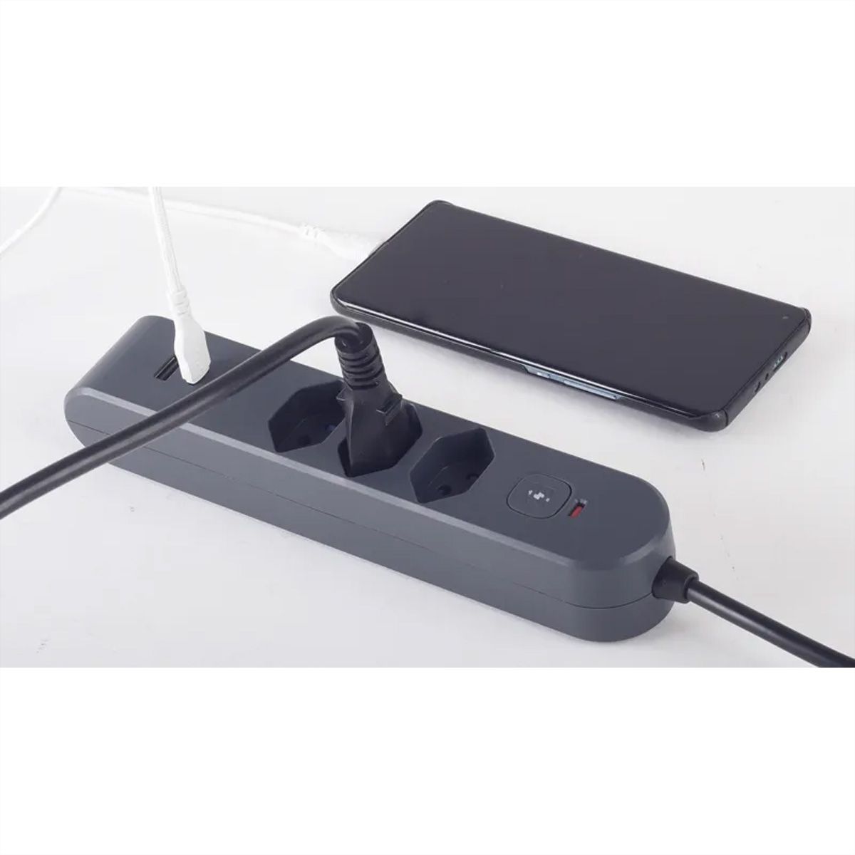 Steffen Bloc multiprises de bureau Alu Desk, 2x T13, 1x USB-A, 1x USB-C, 1.5m, blanc