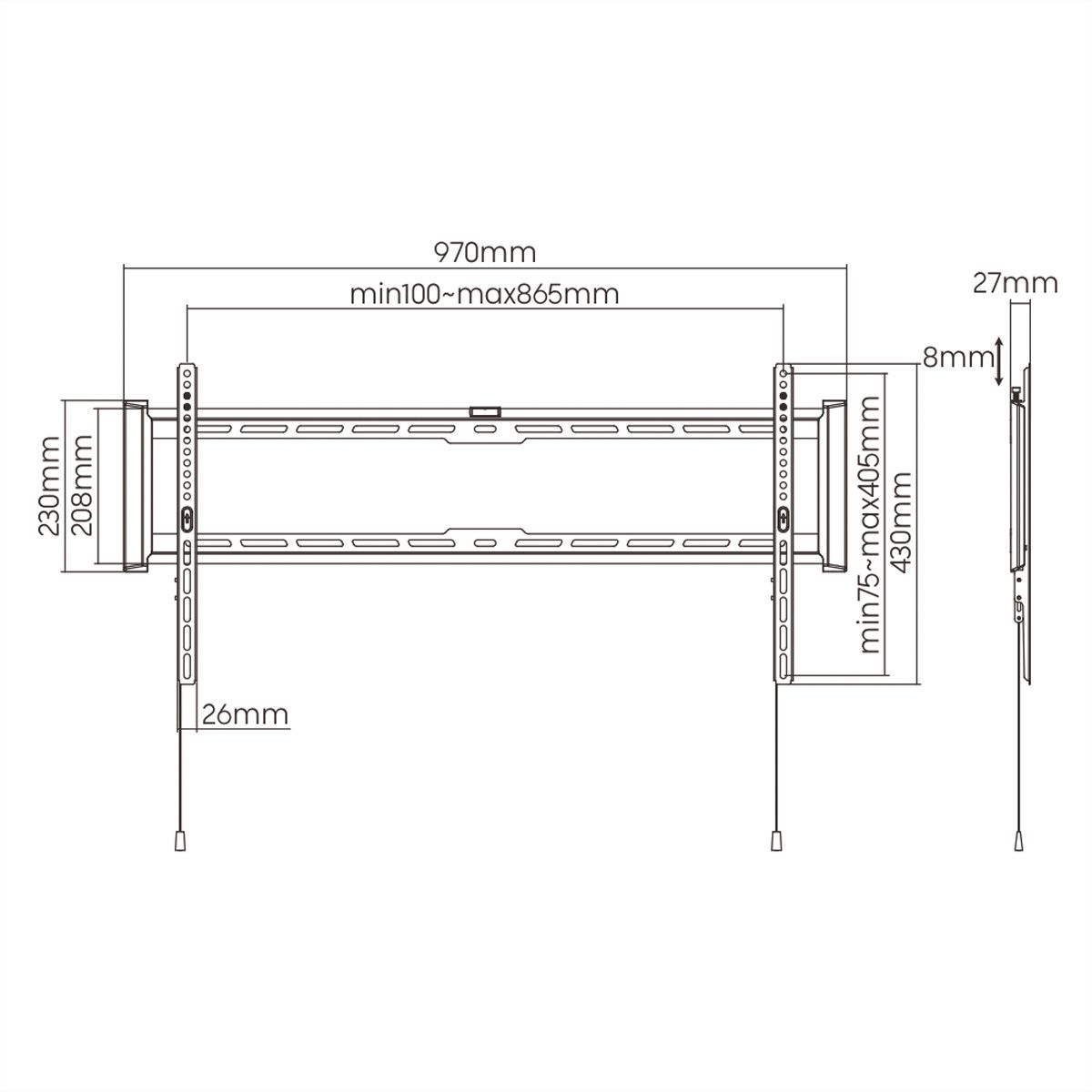 VALUE Support mural TV, distance murale de 27 mm, fixe, 43–90 pouces, jusqu'à 75 kg