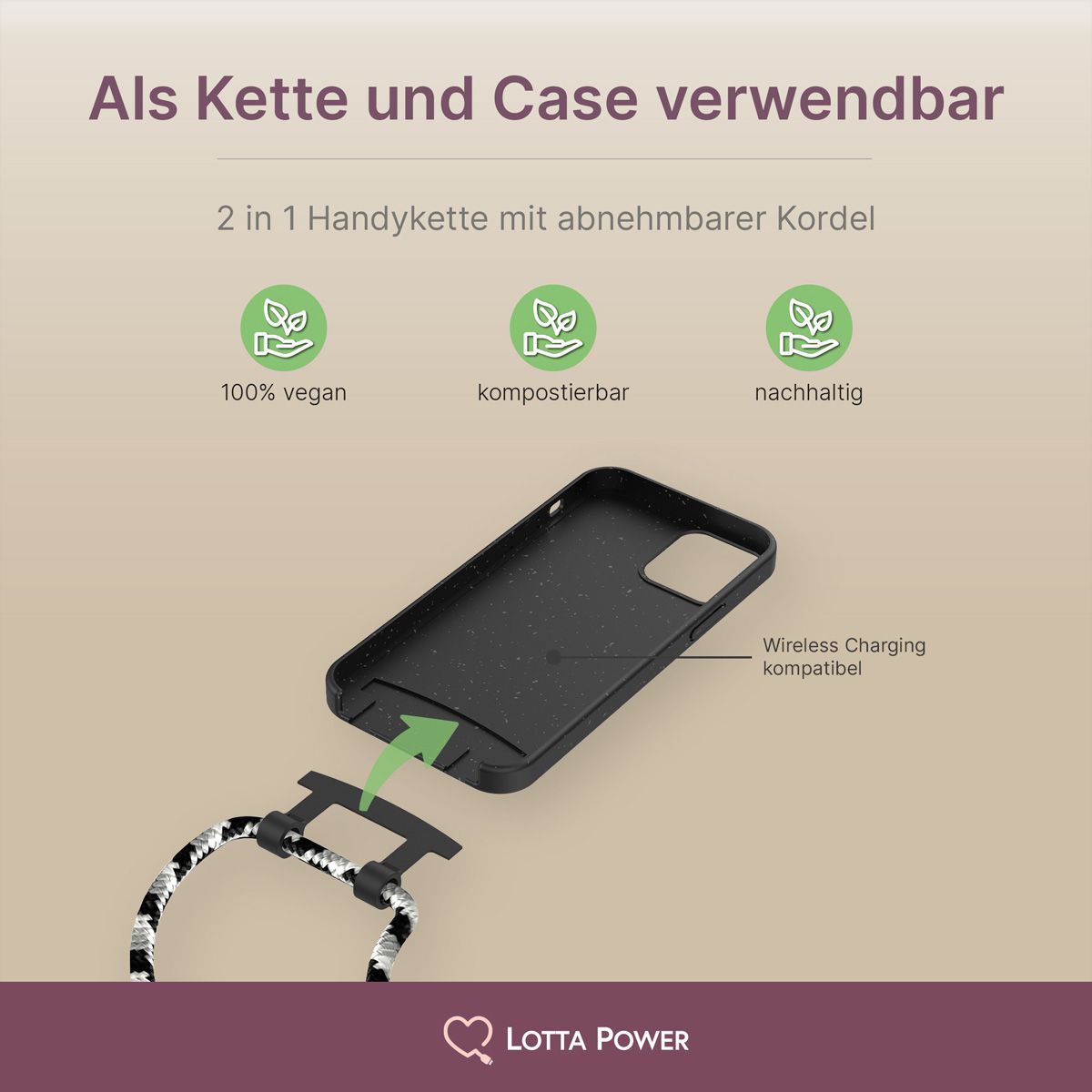 Lotta Power SoftCase Handy-Kette Organic iPhone 12/12 Pro schwarz,organic -  COOL AG