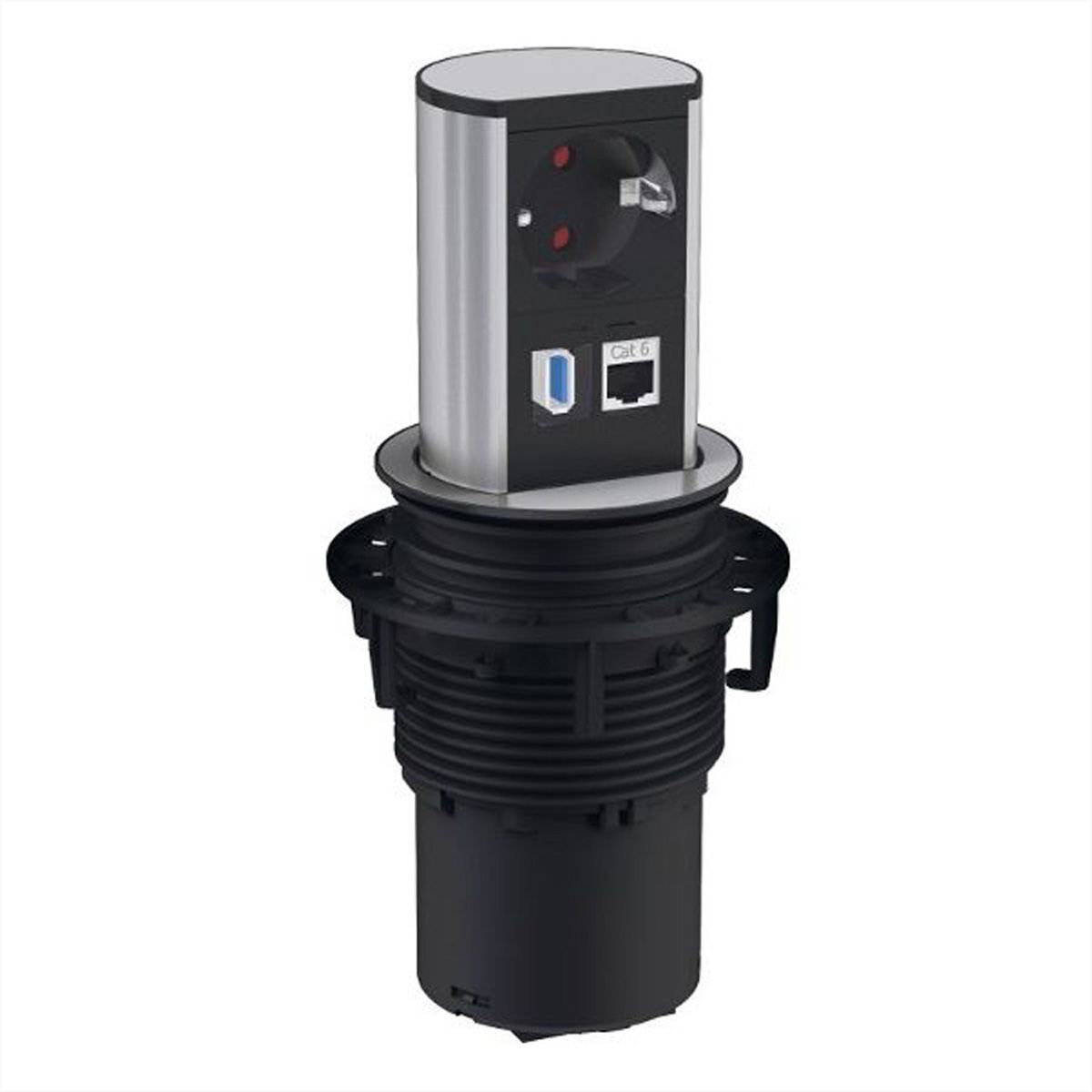 BACHMANN ELEVATOR 1x contact de protection, 1x CAT6, 1x USB 3.0, argent