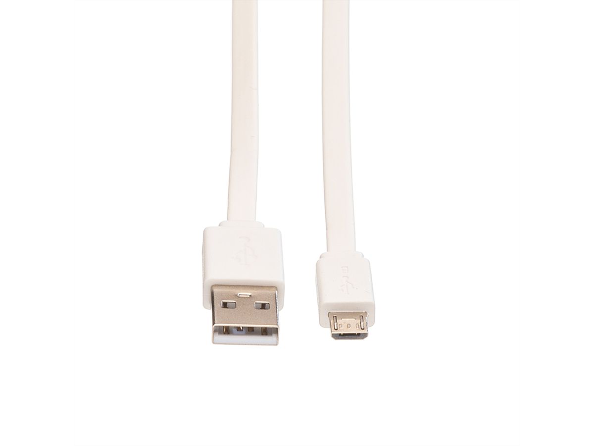 ROLINE Câble USB 2.0, USB A mâle - Micro USB B mâle, blanc, 1 m