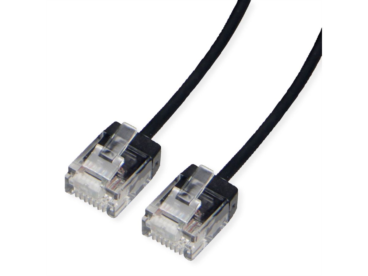 ROLINE UTP DataCenter Patchkabel Cat.6A (Class EA), LSOH, slim, extra kurzer Stecker, schwarz, 1 m