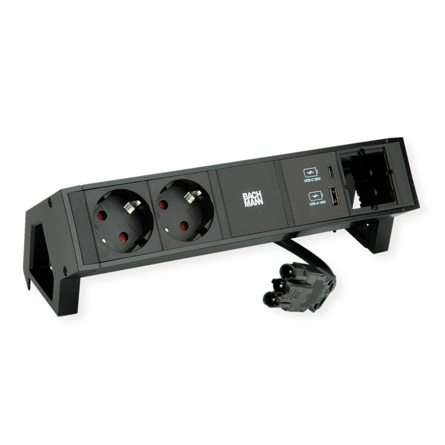BACHMANN DESK2 2xSchutzkontakt USB A&C, USB Charger 22W 1xABD 0,2m GST18 Schwarz