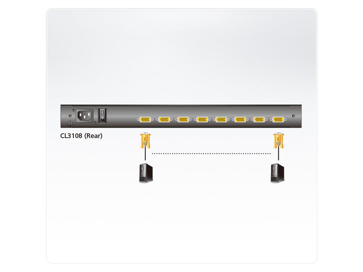ATEN CL3108NX KVM-Switch, 18,5Zoll TFT, VGA, PS/2-USB, 8 Port, IT-Layout