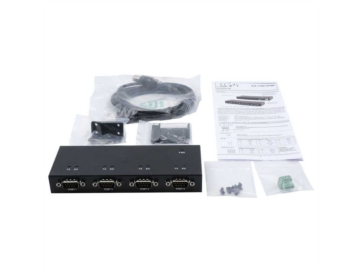 EXSYS EX-13074HM USB 2.0 vers 4 ports série RS-232 Boîtier métallique Kit de puces FTDI