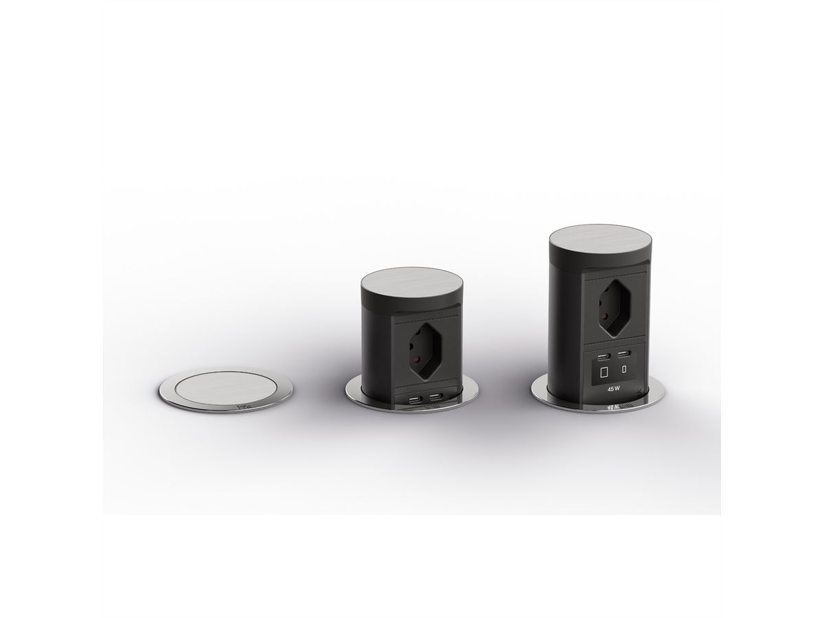 BACHMANN ELEVATOR2 1xCH T13, 1xUSB C/C 45W Edelstahl-Optik L=2,0m AEH