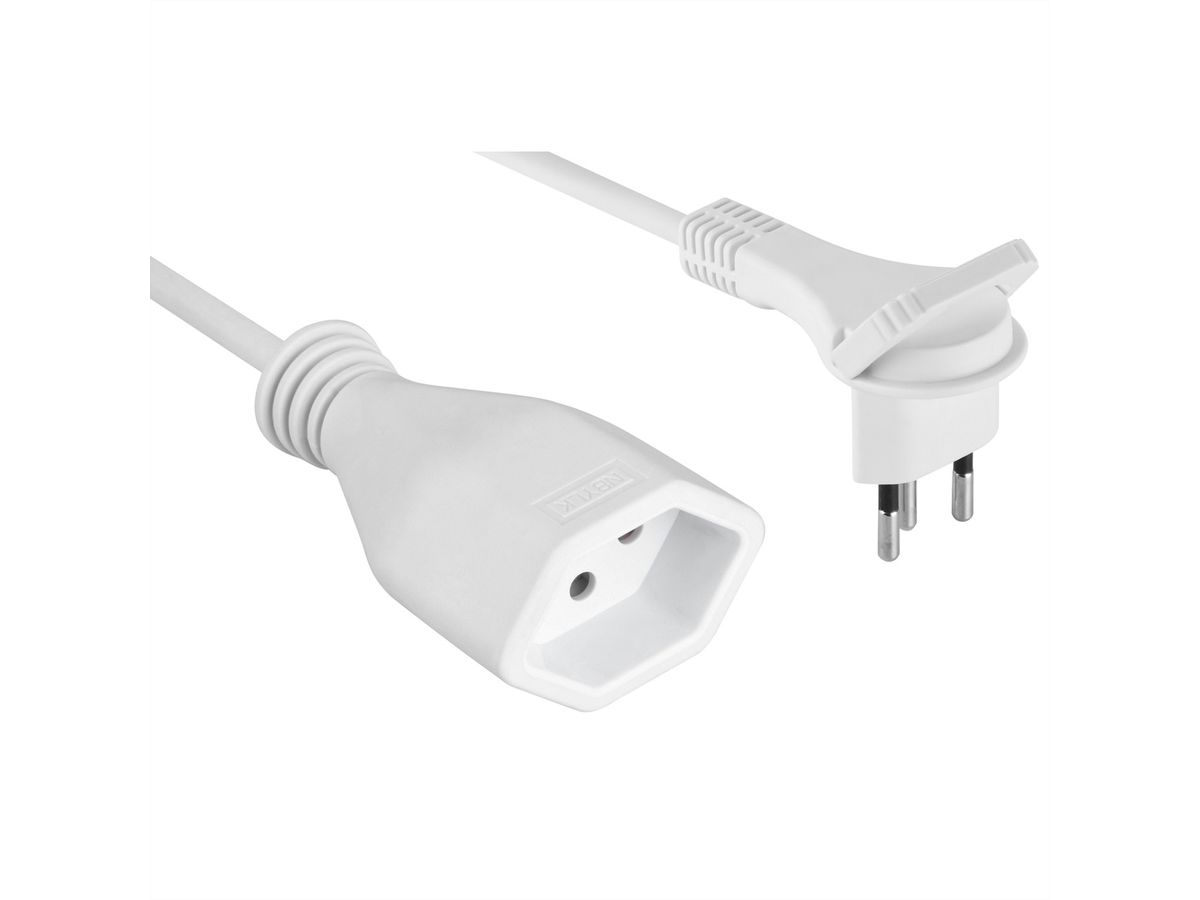 Schönenberger Rallonge à 3 pôles, 1m, blanc, H05VV-F 3G1.0mm2