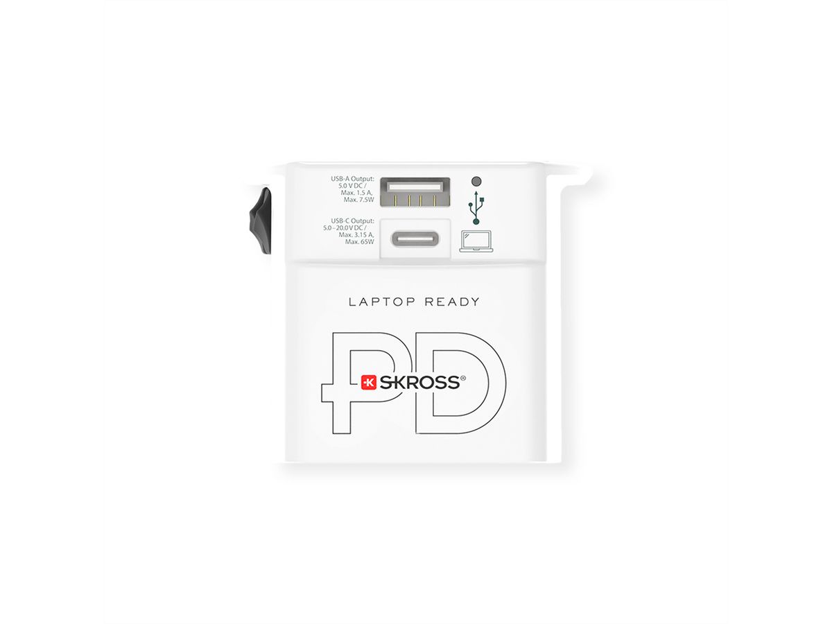 Skross MUV USB A/C 65PD Reiseadapter mit USB-C Kabel, Weltweit
