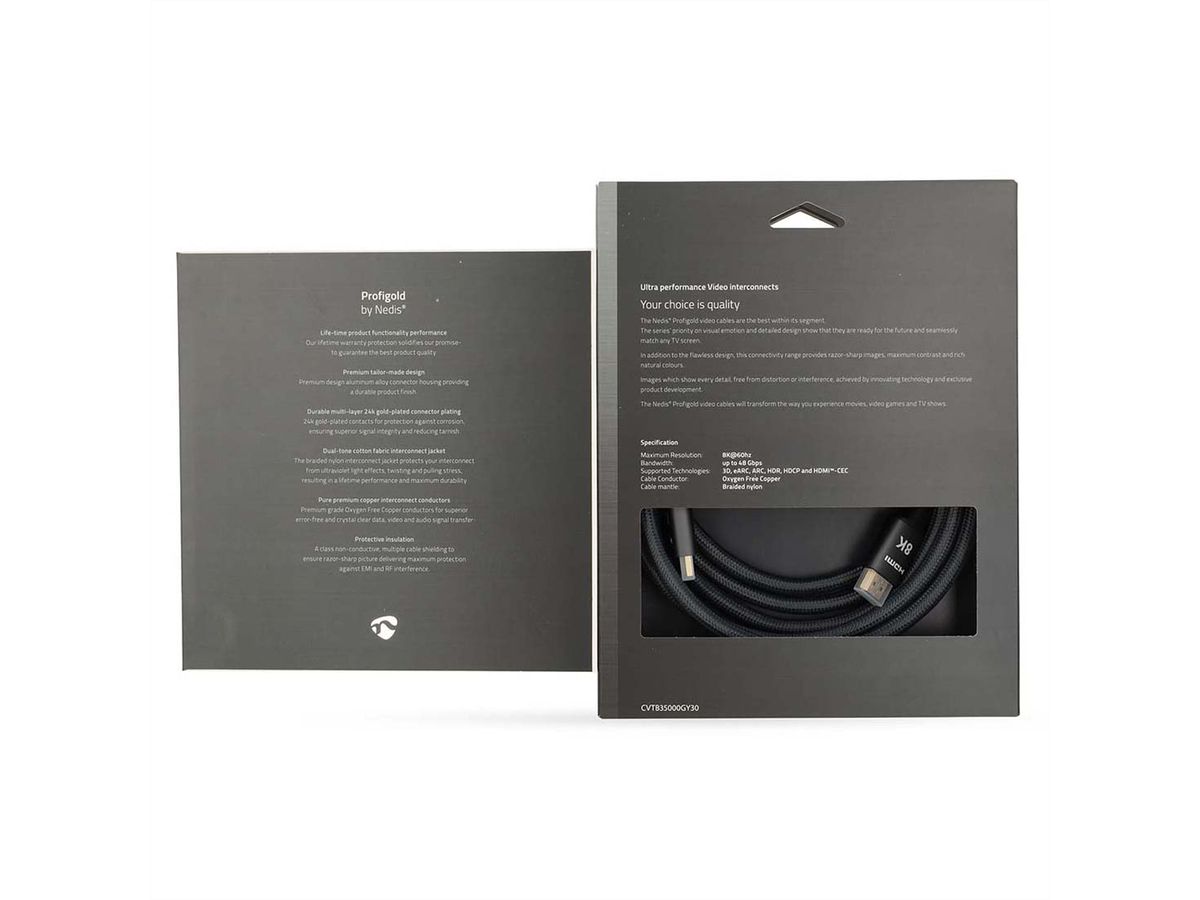 Nedis 8K HDMI Ultra HD Kabel, ST/ST, grau, 3m
