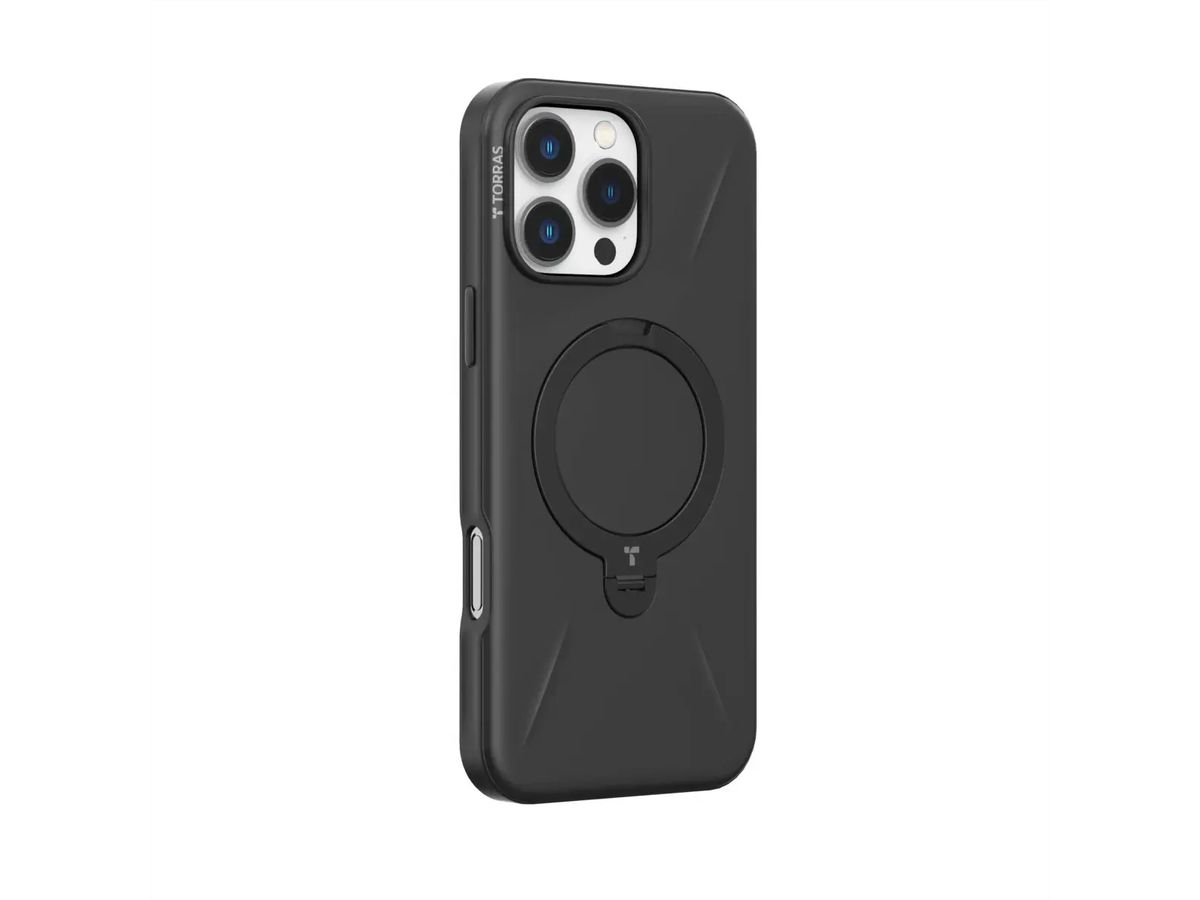 Torras Ostand 360° Spin Fusion Hülle, iPhone 16 pro Max, MagSafe, schwarz