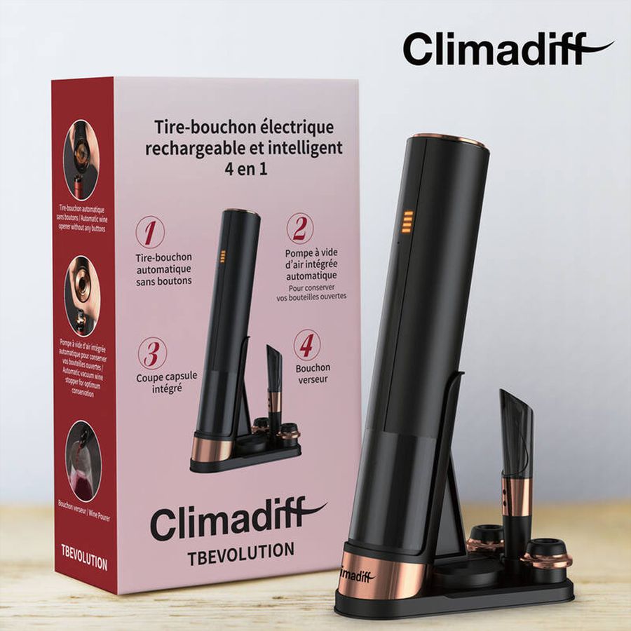 Climadiff Ouvreur de vin TBEVOLUTION, rechargeable, avec accessoires