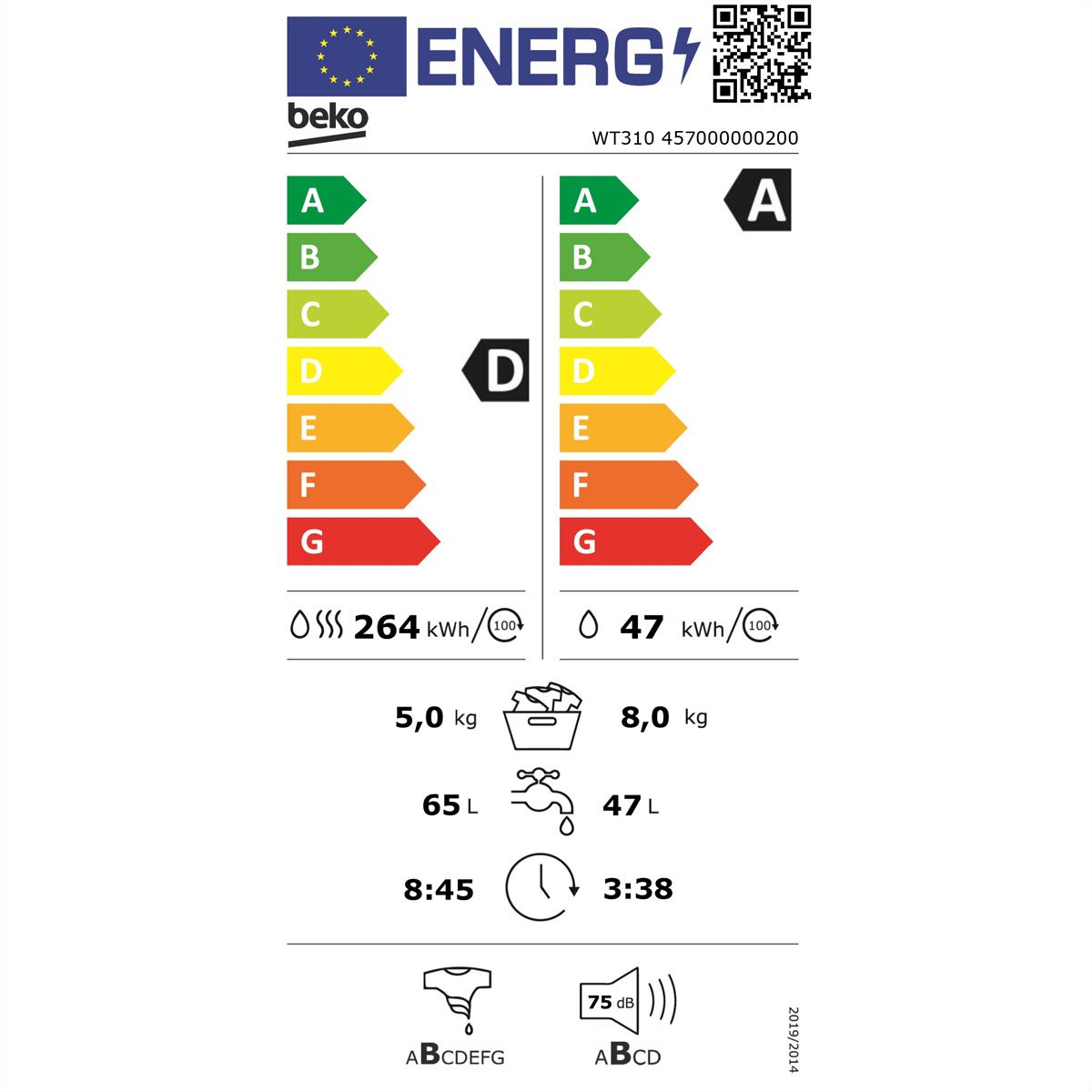 **Retoure**Beko Waschtrockner WT310, W8kg/T5kg, weiss