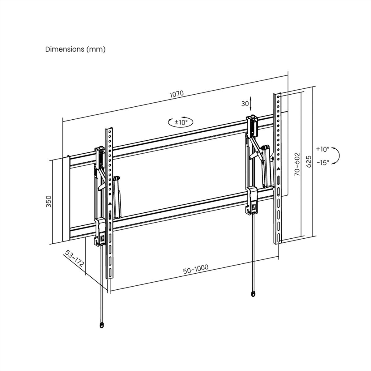 VALUE Support mural TV, très résistant, télescopique, inclinable, fixe, 55–105 pouces, jusqu'à 80 kg