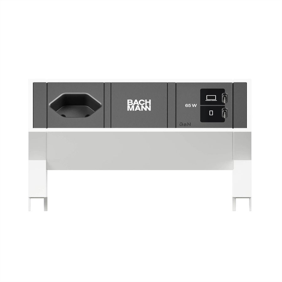 BACHMANN DESK2 1xCH 90° 1xUSB C/C 65W, L=0,2m RAL9010
