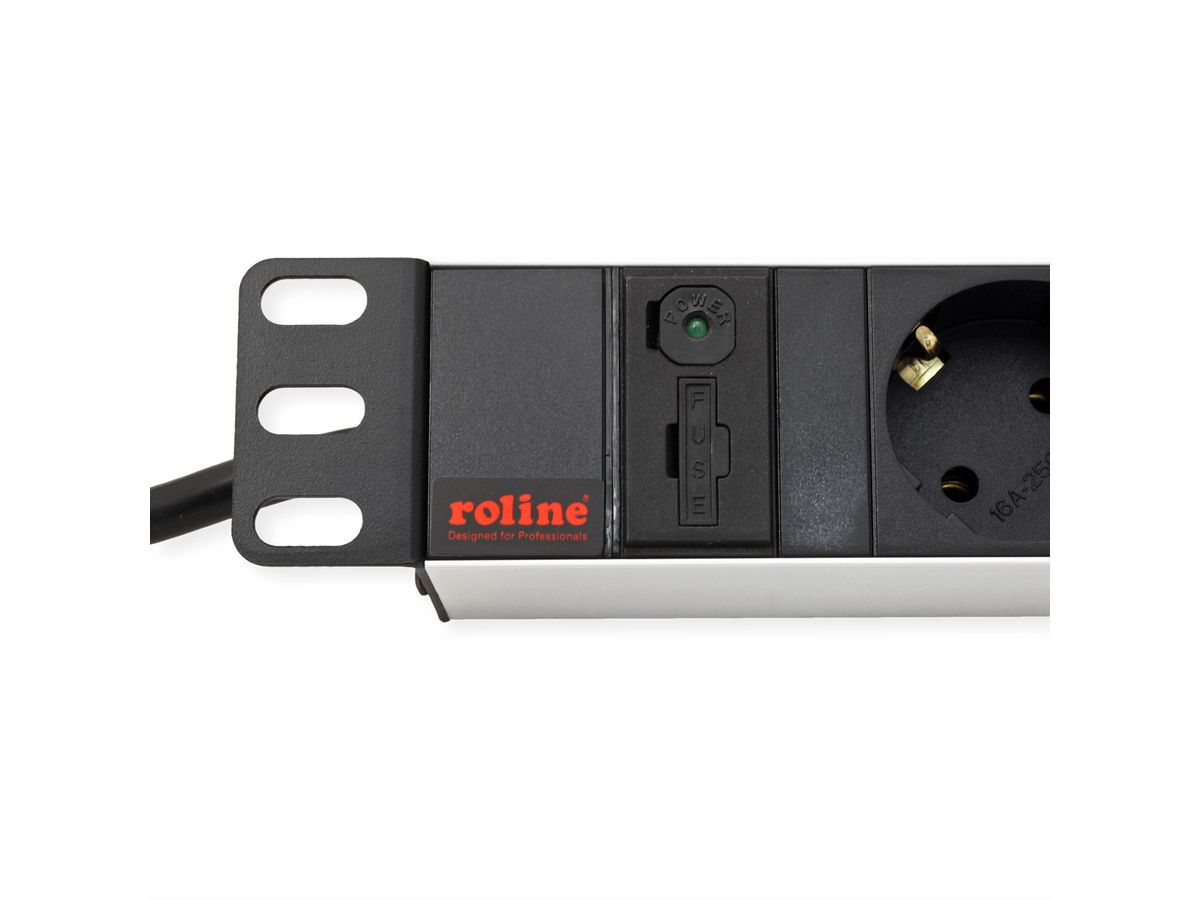 ROLINE 19-Zoll-Steckdosenleiste 8fach + C14-Stecker, silberfarben, 2 m