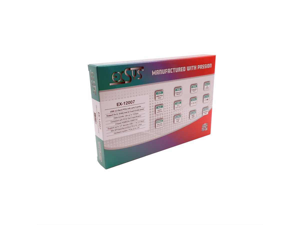 EXSYS EX-12007 Carte USB 3.2 Gen2 PCIe, 3 ports type C, 2 ports type A