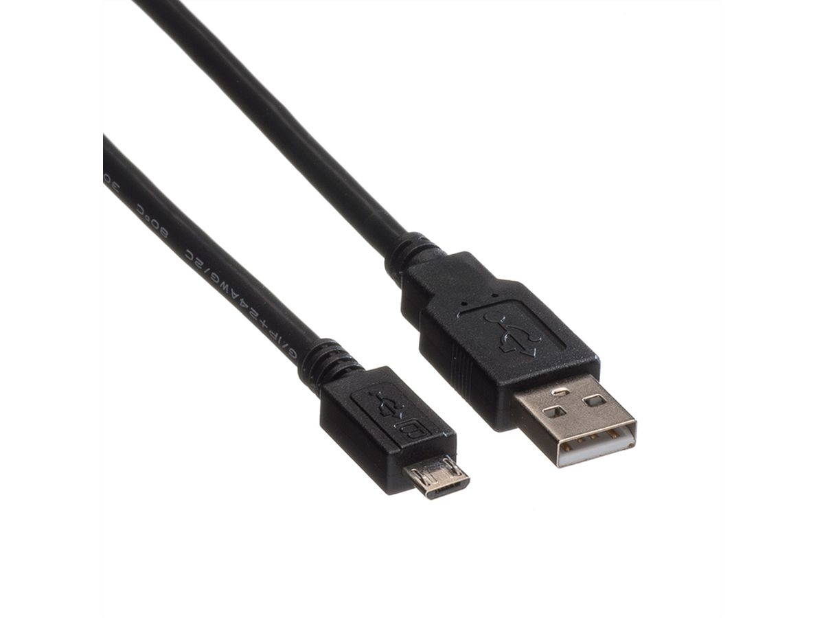 ROLINE USB 2.0 Kabel, USB A ST - Micro USB B ST, schwarz, 0,8 m