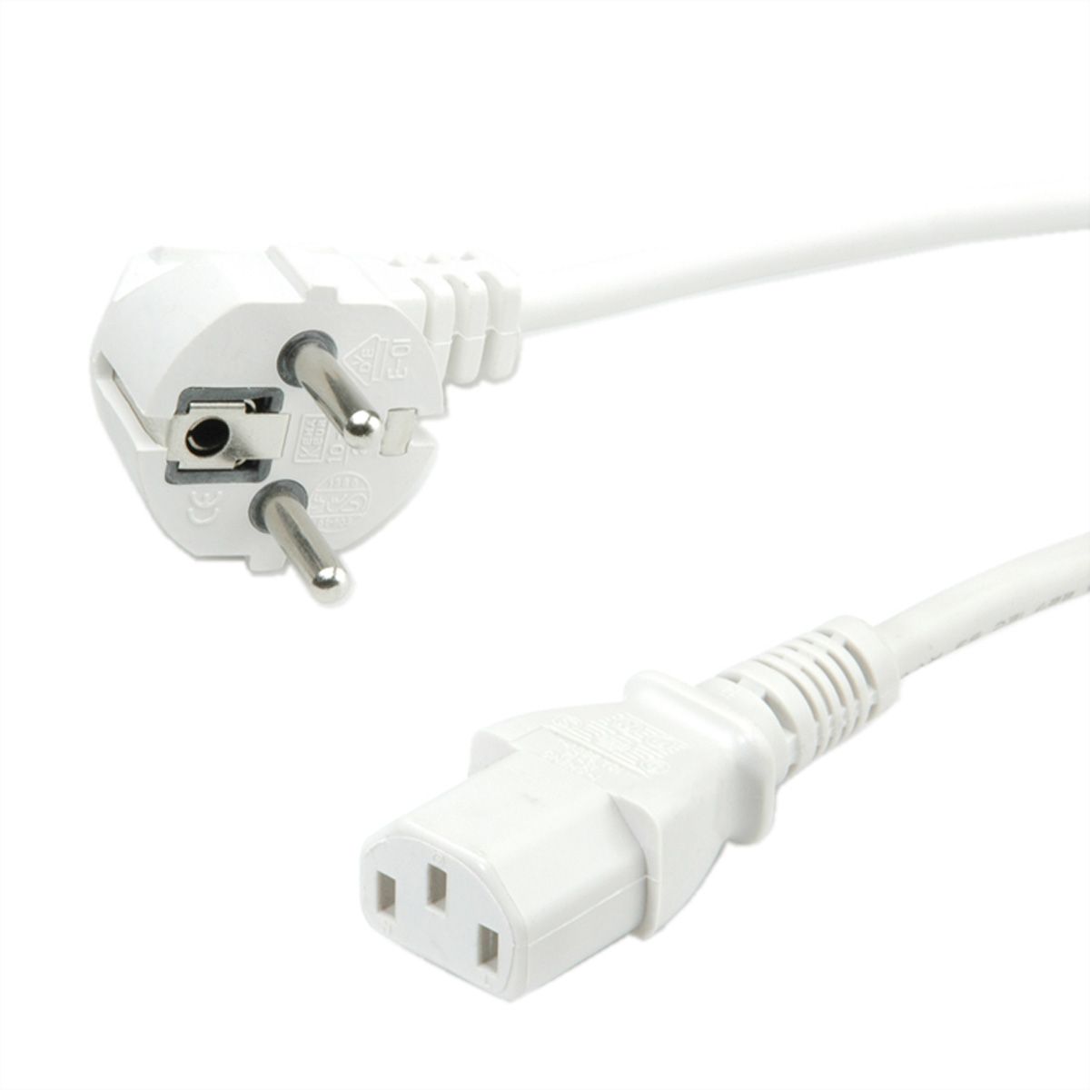 VALUE Câble d'alimentation 2P+T coudé - C13, blanc, 0,6 m