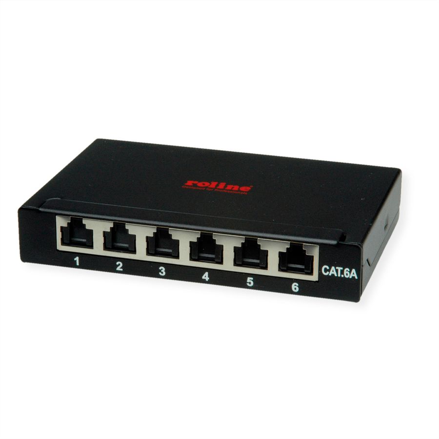 ROLINE Mini-Patchpanel, Cat.6A (Class EA), 6x RJ45, 0,5HE, geschirmt, schwarz