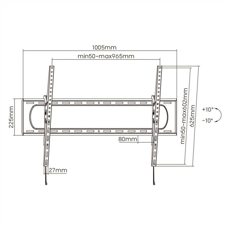 VALUE Support mural TV, distance murale de 80 mm, inclinable, 60–120 pouces, jusqu'à 120 kg
